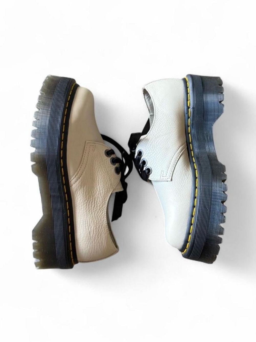 Dr. Martens 1461 Off White Leather Oxford Shoes w/ Black Satin Ribbon Laces